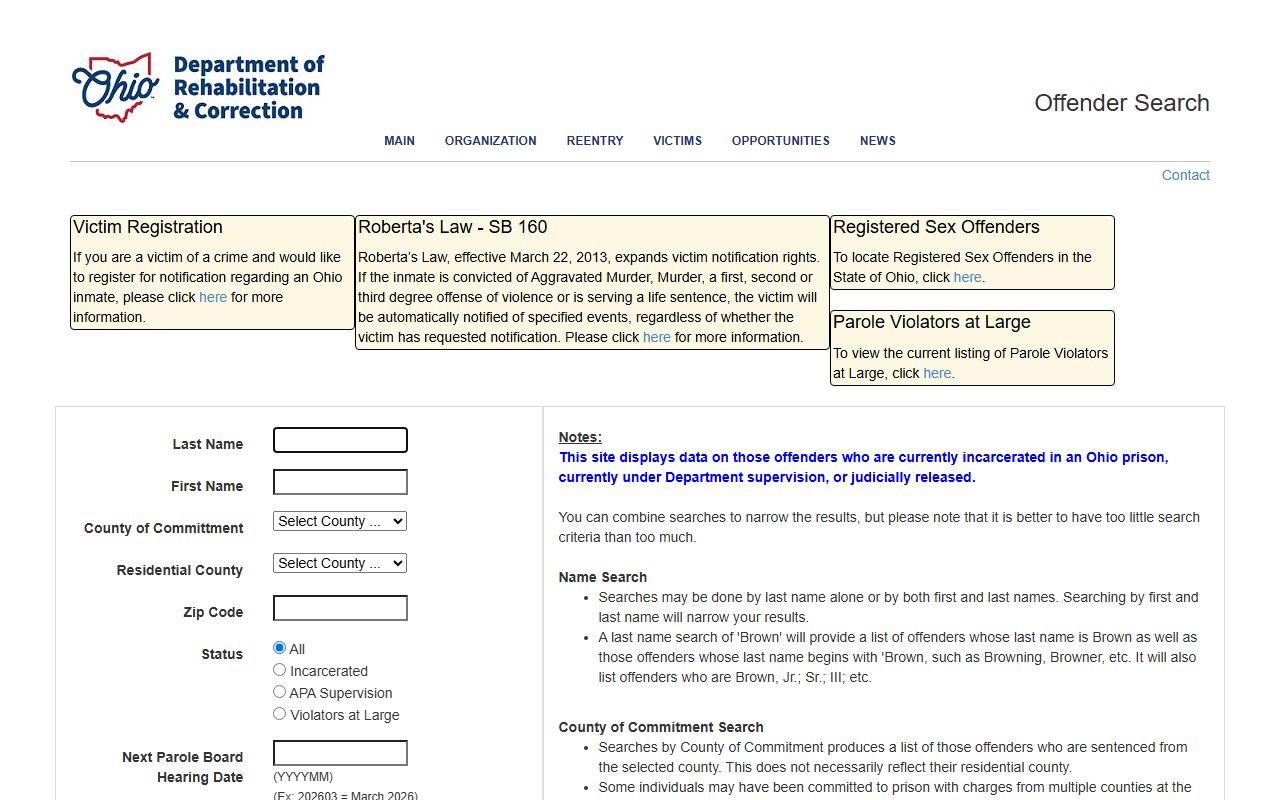 Ohio released inmates ODRC offender search interface