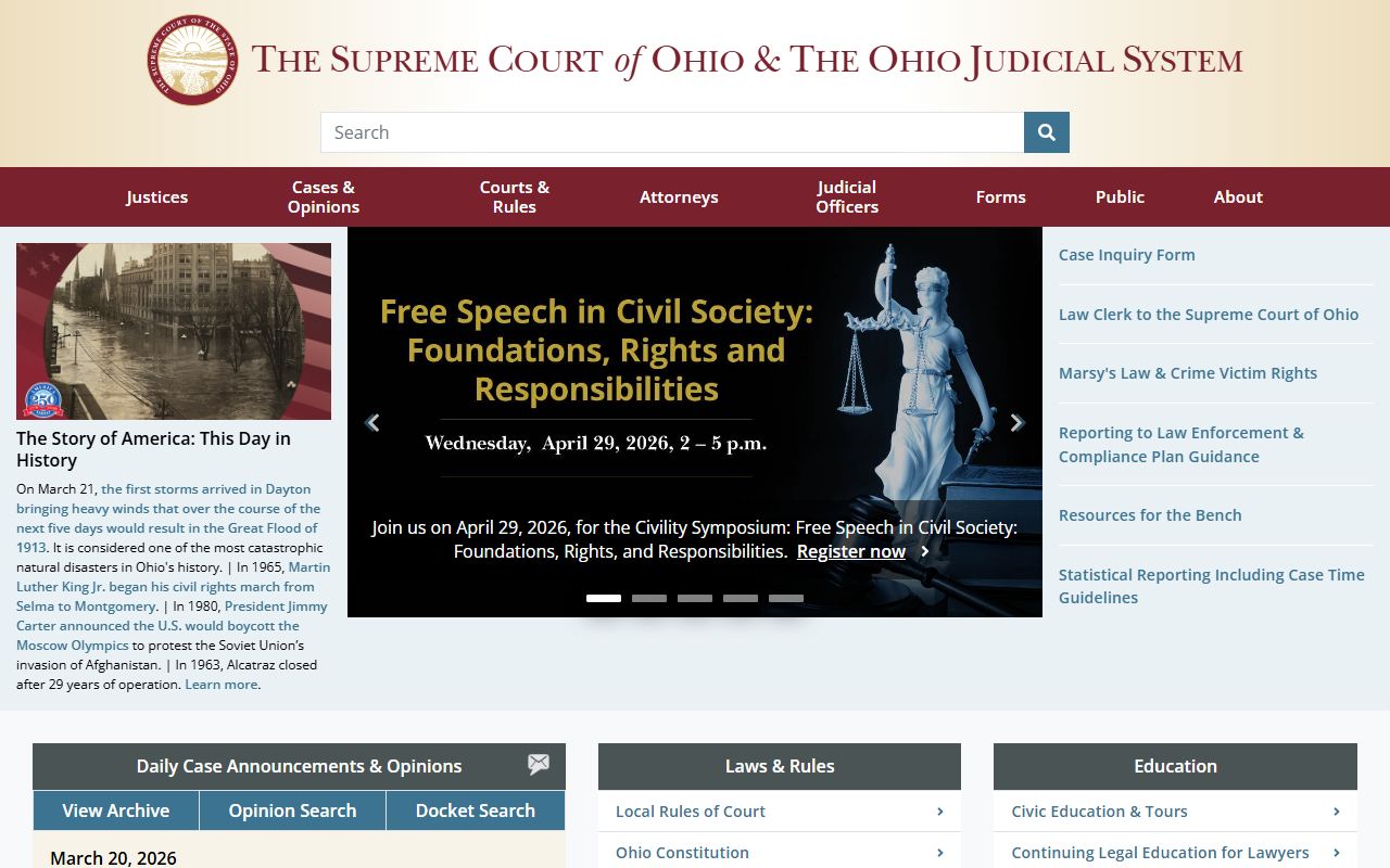 Ohio Supreme Court website for released inmates court records